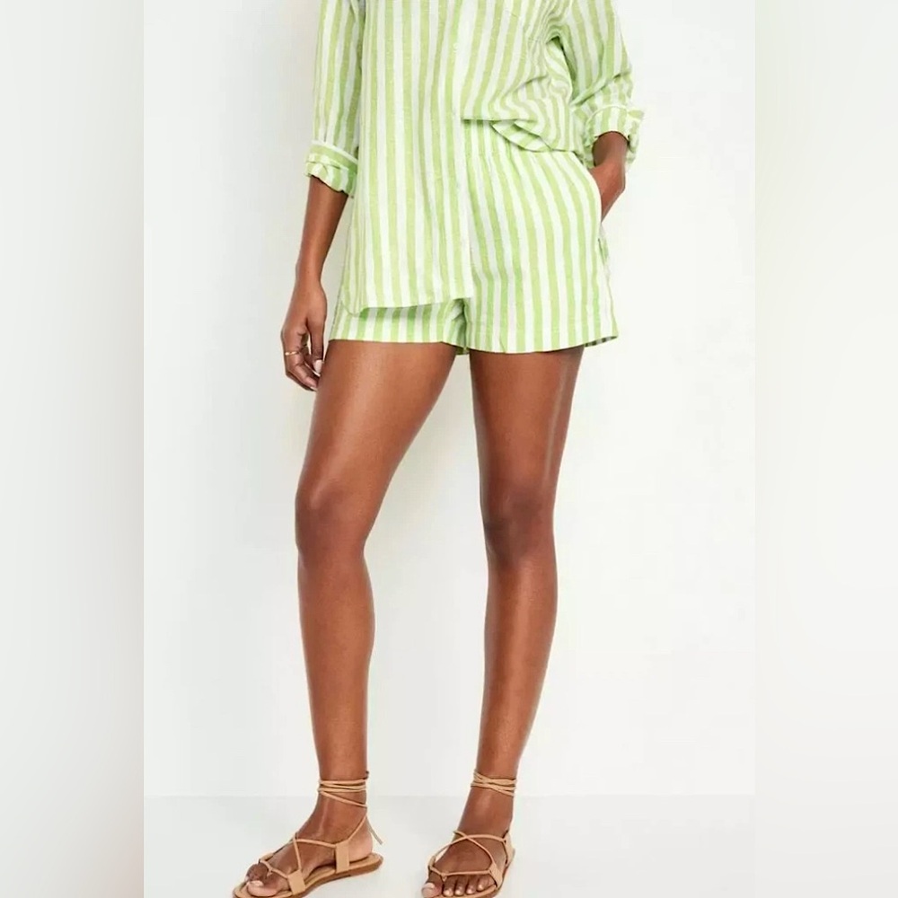 3/$20💥 Old Navy Linen Blend Stripe Print Casual Shorts Pull On Stretch‎ Preppy